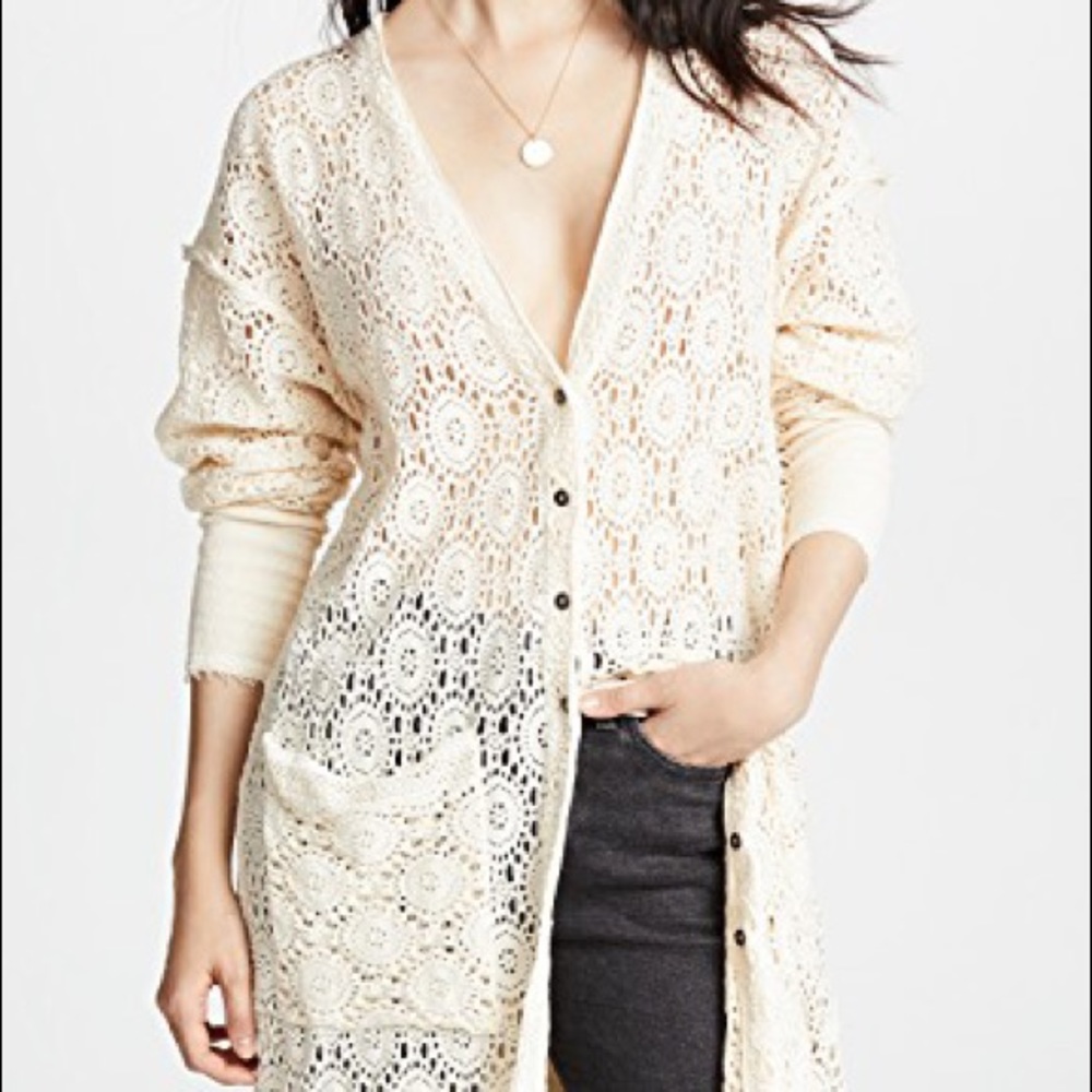 Free People Runaway Cardigan  Crochet Eyelet Cardi
